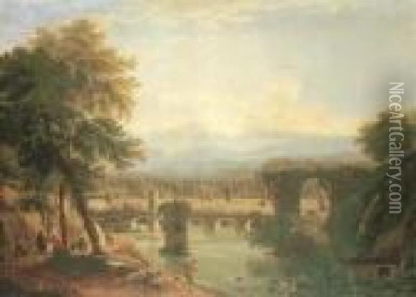The Augustan Bridge On The Nera River, Near The Town Of Narni,italy Oil Painting - Jean-Joseph-Xavier Bidauld