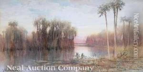 Palm Treesin The Florida Swamp Oil Painting - James Ralph Wilcox