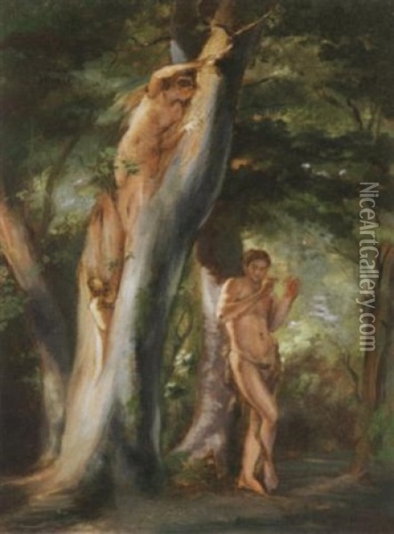 Nymphe Mit Knabe Im Waldesdickicht Oil Painting - Hermann Moest