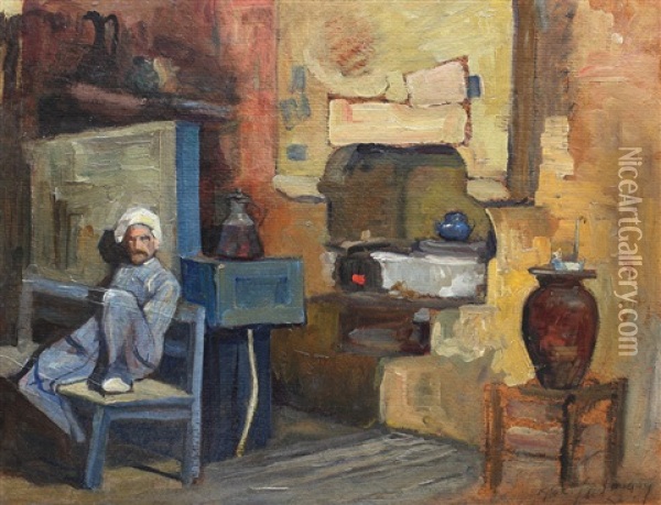 Cafeneaua Lui Ali Oil Painting - Alexandru Satmary