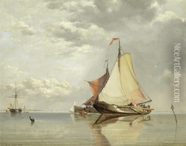 Dutch Fishing Craft Off Fort Lillo, Mouth Of The Scheldt Oil Painting - Edward William Cooke