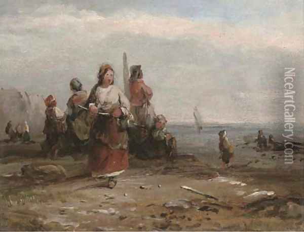 Fisherfolk along the shore Oil Painting - John Anthony Puller