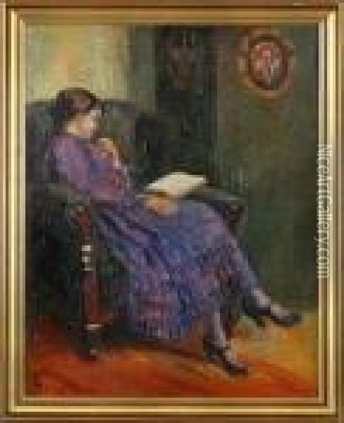 A Sleeping Woman In A Chair Oil Painting - Poul Friis Nybo