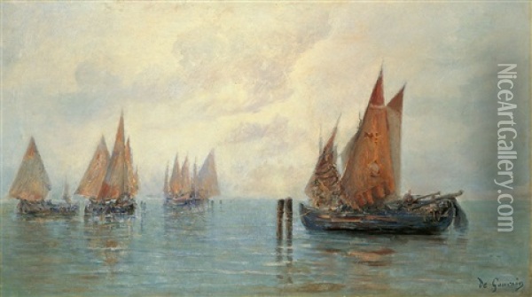Segelboote Vor Der Kuste Oil Painting - Louise De Goussaincourt De Gauvain