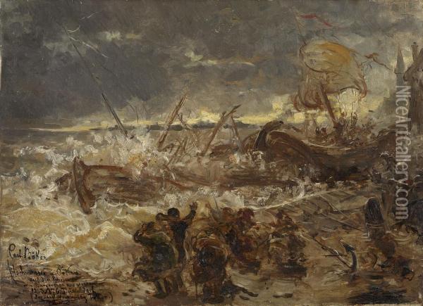 Hochwasser Und Orkan Auf Dem Rhein Oil Painting - Karl Boker