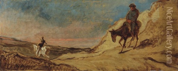 Don Quichotte Et Sancho Panza Oil Painting - Honore Daumier