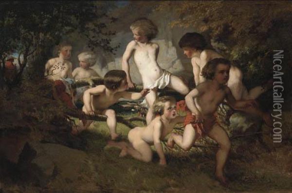 Bathing Boys Frightened By A Gypsy Oil Painting - Albert Ludovici