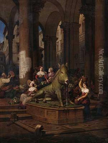 Neuer Markt In Florenz Oil Painting - Maximilien Albert Hauschild