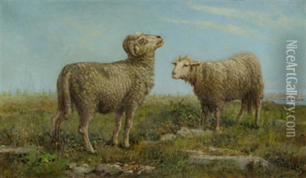 Schafsbock Und Schaf Vor Einer Weiten Seelandschaft Oil Painting - Giuseppe Palizzi