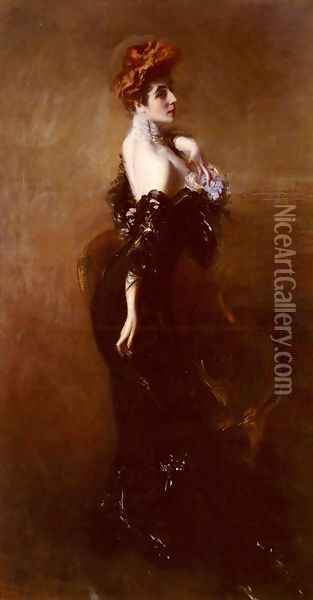 Portrait Of Madame Pages In Evening Dress Oil Painting - Giovanni Boldini