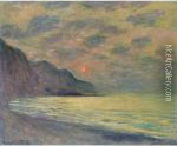 Soleil Couchant, Temps Brumeux, Pourville Oil Painting - Claude Oscar Monet