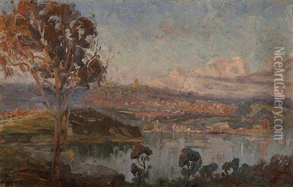 View Of Albury From The Murray River Oil Painting - Walter Withers