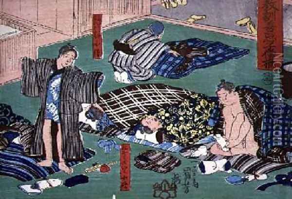 Moral teaching for shopboys giving good and bad examples of behaviour 13 Oil Painting - Utagawa Kuniyoshi