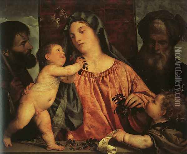 Madonna of the Cherries 1517-18 Oil Painting - Tiziano Vecellio (Titian)