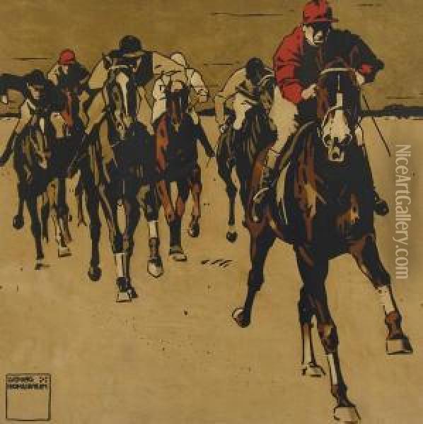 Reiter Im Rennen (horse Race) Oil Painting - Ludwig Hohlwein