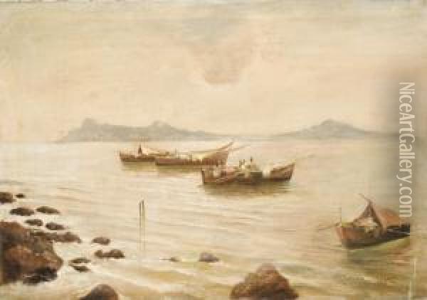 Barche Epescatori Con Capri Sullo Sfondo Oil Painting - F. Scoppa