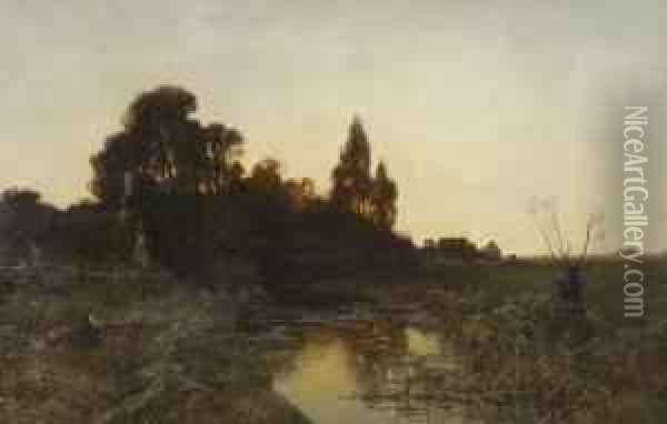 Abendstille Bei
 Sonnenuntergang: Oil Painting - August Fink