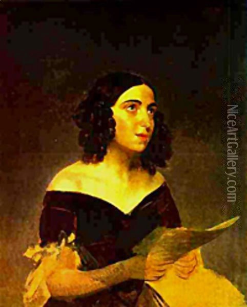 Portrait of Singer A Ya Petrova 1841 Oil Painting - Julia Vajda