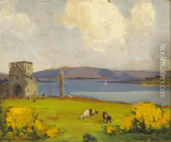 When The Whins Are In Bloom, Lough Erne, County Fermanagh Oil Painting - James Humbert Craig