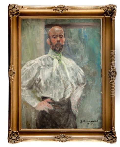 Autoportret W Bialej Bluzie Oil Painting - Jacek Malczewski