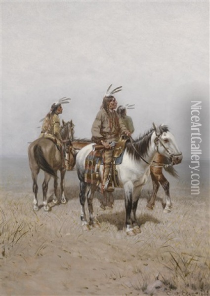 Three Plains Indians On Horseback Oil Painting - Charles Craig