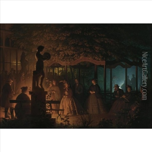 Feux De Bengale Night In Vaux-hall Park, Brussels Oil Painting - Petrus van Schendel