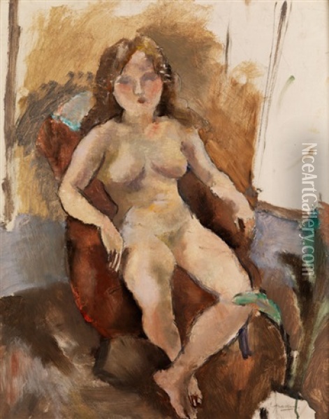 Weiblicher Akt In Einem Sessel Sitzend Oil Painting - Jules Pascin