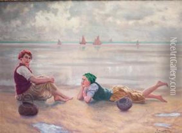 Mariscadoras En La Playa Oil Painting - Emil Lindgren