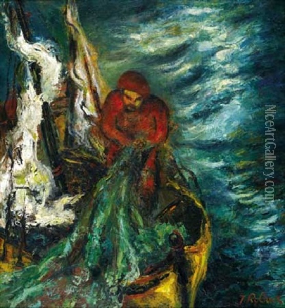 Fisherman Oil Painting - Issachar ber Ryback
