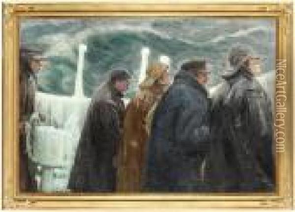 At The Bridge Oil Painting - Michael Ancher