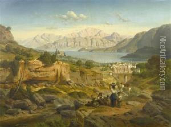 Mediterranean Landscape. Oil Painting - August Albert Zimmermann