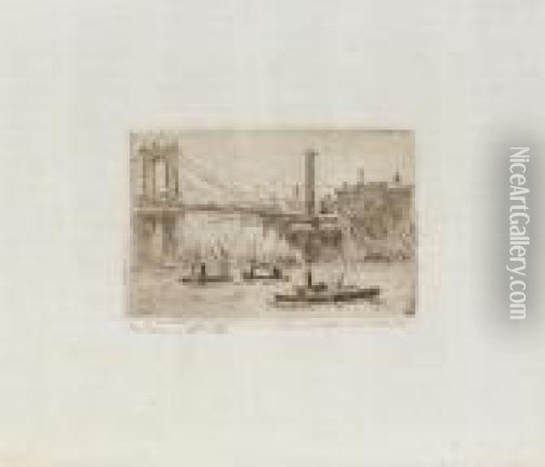 Brooklyn Bridge Oil Painting - Hermann Struck