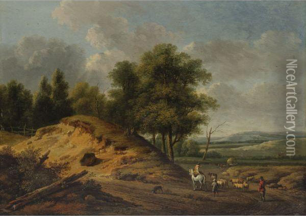Landscape With Cattle Driver Oil Painting - Jan Wijnants