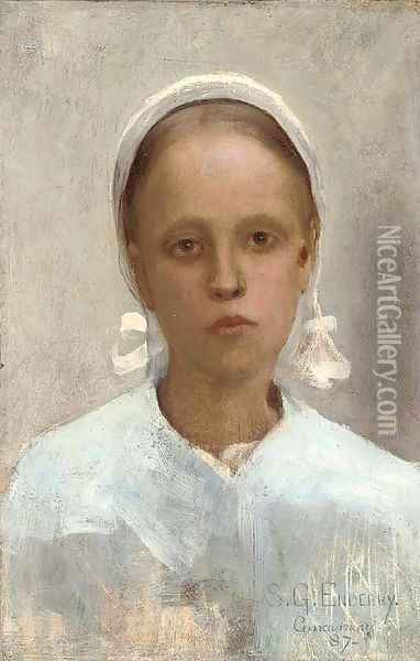 Portrait of a Breton girl Oil Painting - Samuel G. Enderby