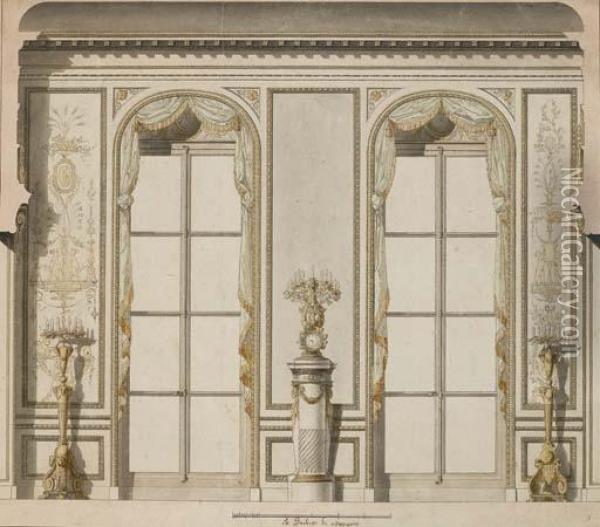 Projet Architectural Pour La Grande Galerie De L'hotel De Madame De Mazarin I Paris Oil Painting - Jean-Demosthene Dugourc