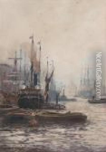 Off Shadwell, Pool Of London Oil Painting - William Harrison Scarborough
