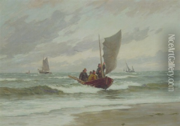 Fiskerbadene Vender Hjem Med Dagens Fangst Oil Painting - Carl Ludvig Thilson Locher