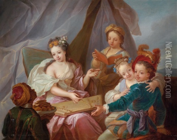 Musizierende Kinder Mit Einem Mohrenpagen Oil Painting - Jacques-Francois Courtin