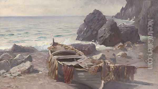 A fishing boat at low tide, Capri Oil Painting - Bernard Hay