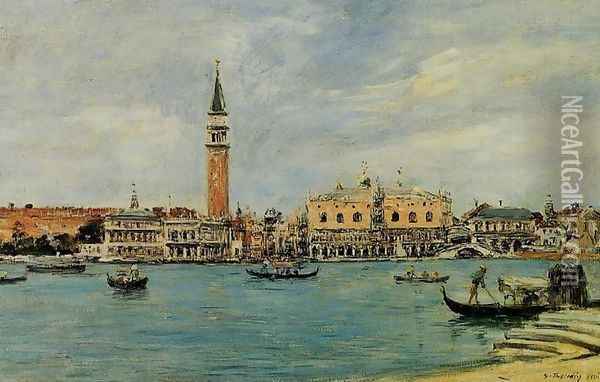 Venice, the Campanile, the Ducal Palace and the Piazetta, View from San Giorgio Oil Painting - Harrison Bird Brown