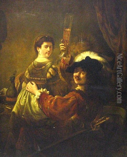 Self Portrait With Saskia In The Parable Of The Prodigal Son Oil Painting - Rembrandt Van Rijn