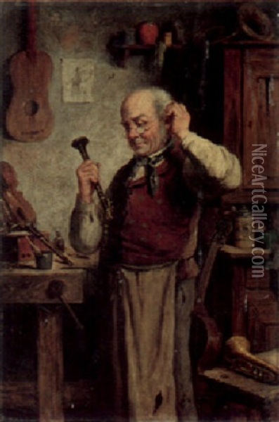 At The Music Shop Oil Painting - Carl Ostersetzer