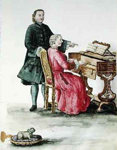 A Singer at the Clavichord with her Teacher Oil Painting - Jan van Grevenbroeck