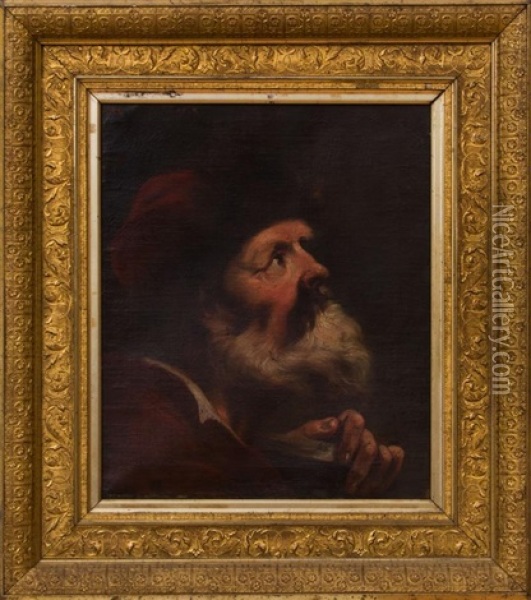 A Head Study Of A Bearded Man In A Red Fur Lined Cap Oil Painting - Domenico Maggiotto
