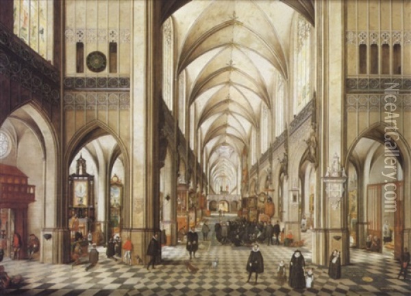 The Interior Of The Cathedral At Antwerp Oil Painting - Abel Grimmer
