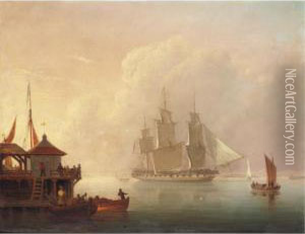 Man Of War At Plymouth Sound Oil Painting - Condy, Nicholas Matthews