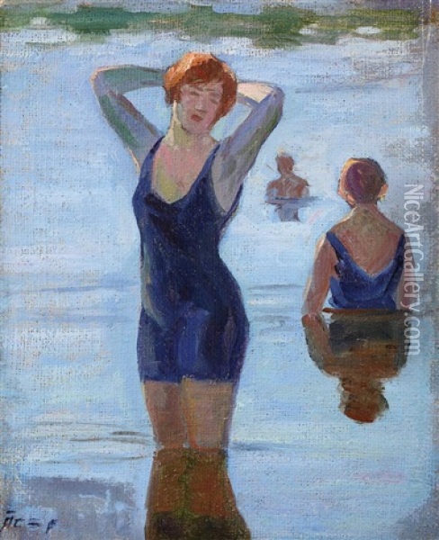 The Bath Oil Painting - Acs Ferenc