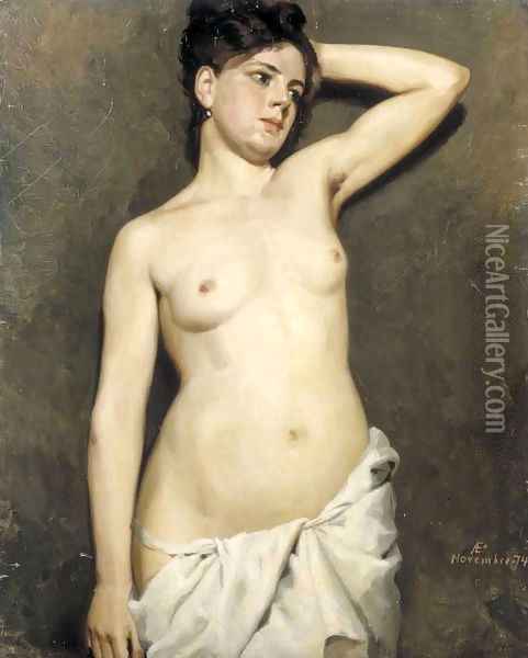 Female model academic study Oil Painting - Albert Edelfelt