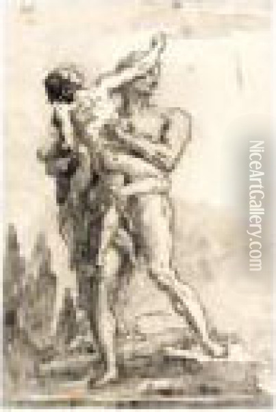 Hercules And Antaeus Oil Painting - Giovanni Domenico Tiepolo