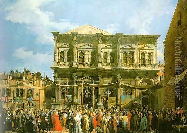 Venice- The Feast Day of St. Roch (The Doge Visiting the Church and the Scuola di San Rocco) 1735 Oil Painting - (Giovanni Antonio Canal) Canaletto
